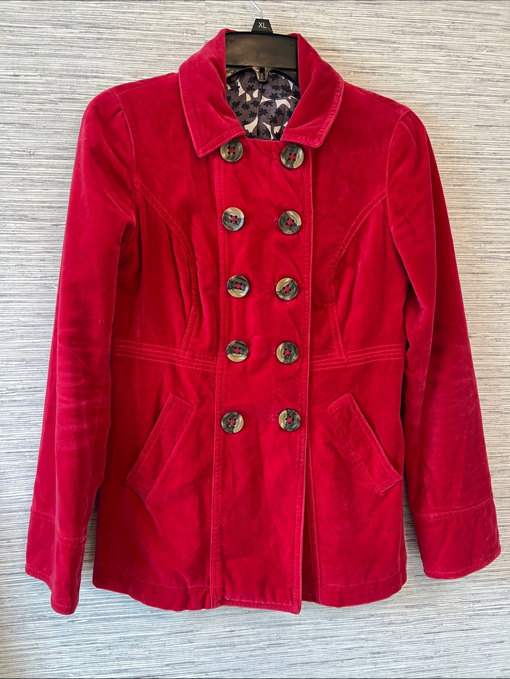 Boden Pink Velvet Double-Breasted Pea Coat
